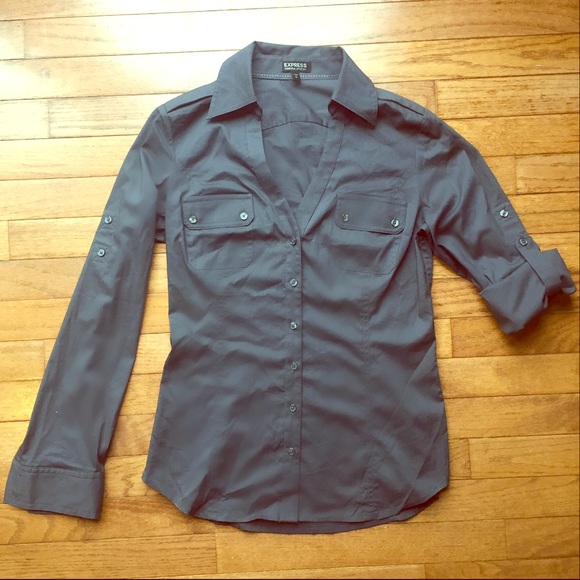 Dark Gray Express Stretch Button Down - Picture 1 of 1